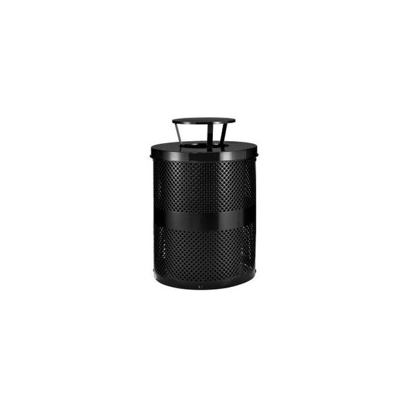 Global Industrial Outdoor Perforated Steel Trash Can With Rain Bonnet Lid 36 Gal