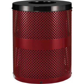 Global Industrial Outdoor Perforated Steel Trash Can With Flat Lid 36 Gallon Red
