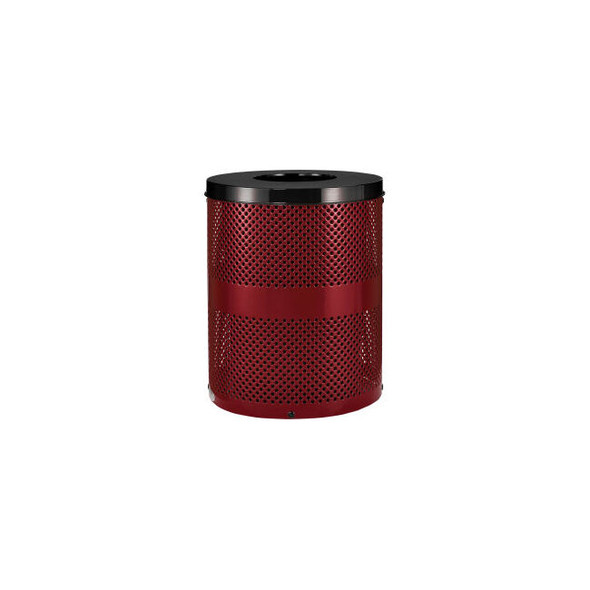 Global Industrial Outdoor Perforated Steel Trash Can With Flat Lid 36 Gallon Red