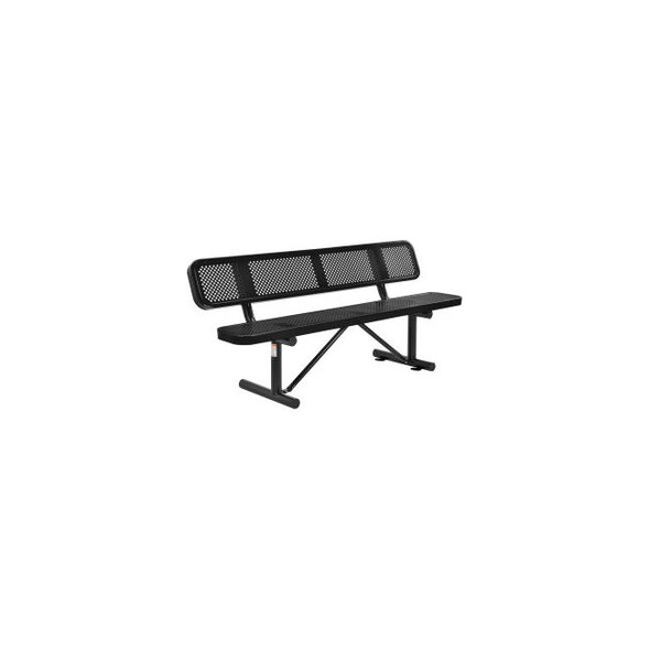 Global Industrial 6' Outdoor Steel Picnic Bench w/ Backrest Perforated Metal Bla