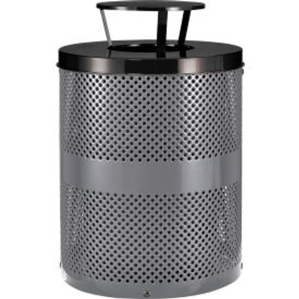 Global Industrial Outdoor Perforated Steel Trash Can With Rain Bonnet Lid 36 Gal