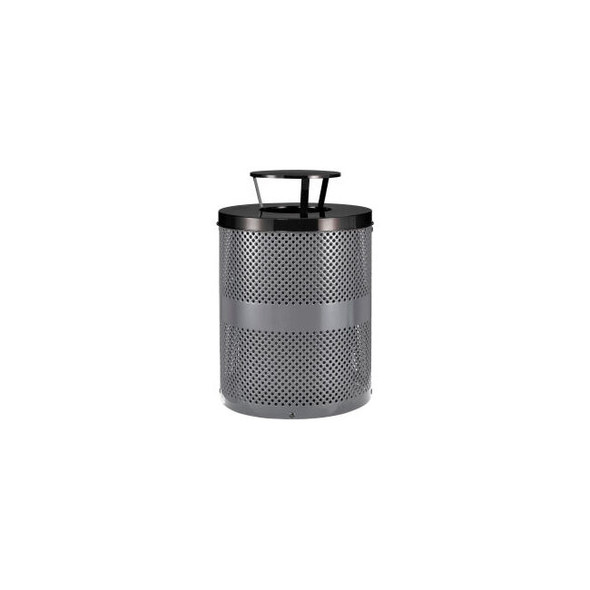 Global Industrial Outdoor Perforated Steel Trash Can With Rain Bonnet Lid 36 Gal