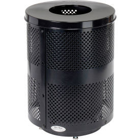 Global Industrial Outdoor Perforated Steel Trash Can With Flat Lid & Base 36 Gal