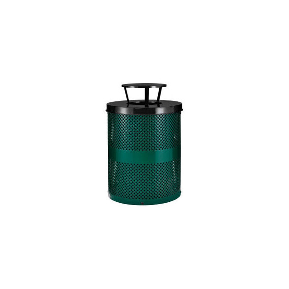 Global Industrial Outdoor Perforated Steel Trash Can With Rain Bonnet Lid 36 Gal