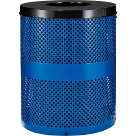 Global Industrial Outdoor Perforated Steel Trash Can With Flat Lid 36 Gallon Blu
