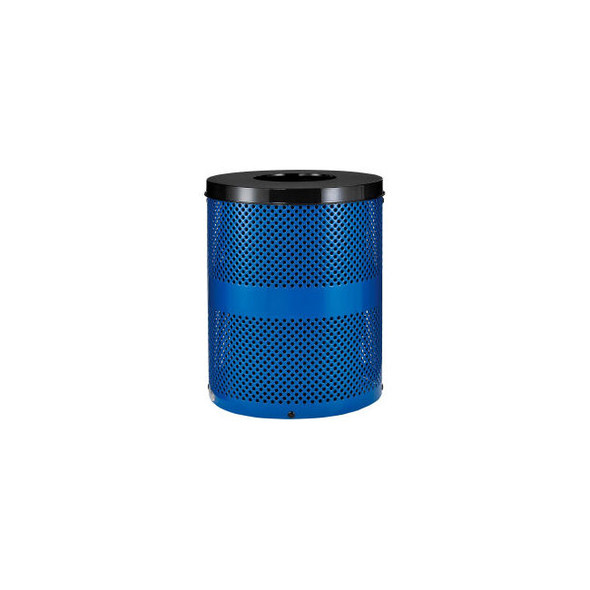 Global Industrial Outdoor Perforated Steel Trash Can With Flat Lid 36 Gallon Blu