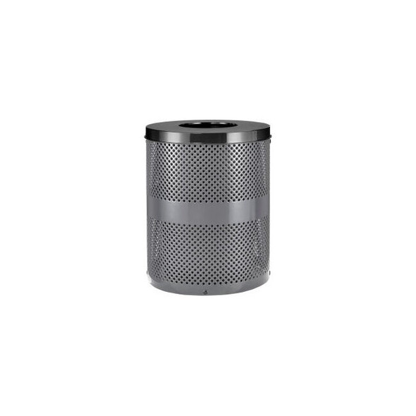 Global Industrial Outdoor Perforated Steel Trash Can With Flat Lid 36 Gallon Gra