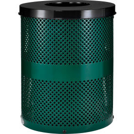 Global Industrial Outdoor Perforated Steel Trash Can With Flat Lid 36 Gallon Gre