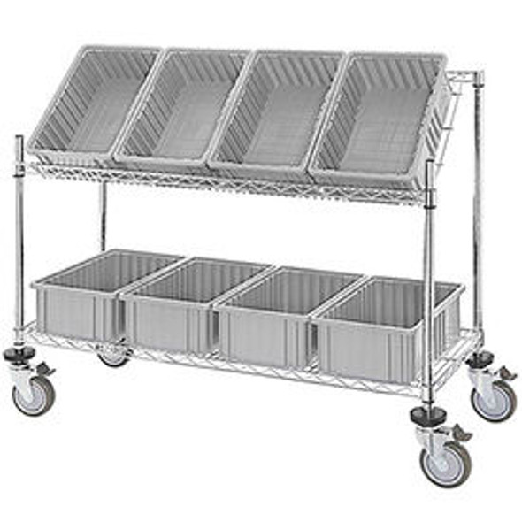 Global Industrial Easy Access Slant Shelf Chrome Wire Cart 8 Gray Grid Container