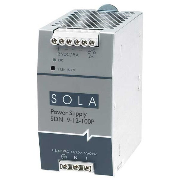Solahd DC Power Supply, 115/230V AC, 12V DC, 108 W, 9 A, DIN Rail SDN912100P