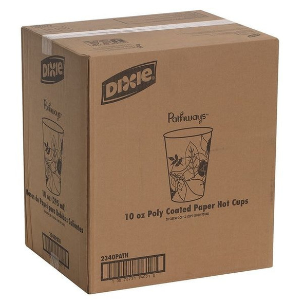 Dixie Disposable Hot cup 10 oz. White, Paper, Pathways, Pk1000 2340PATH