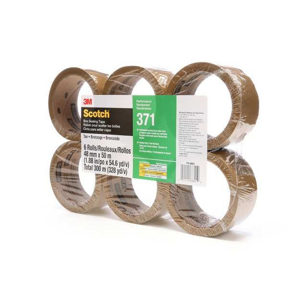 Scotch Carton Sealing Tape, 1.8 mil, Tan, PK6 371