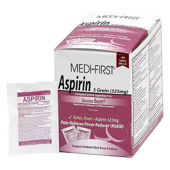 Medi-First Aspirin Pain/Fever Reducer,325mg,PK100 80533 Medi-First Aspirin Pain/Fever Reducer,325mg,PK100 80533