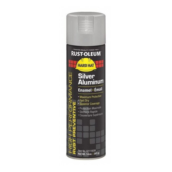 Rust Preventative Spray Paint, Silver Aluminum, Gloss, Solvent, 14 oz