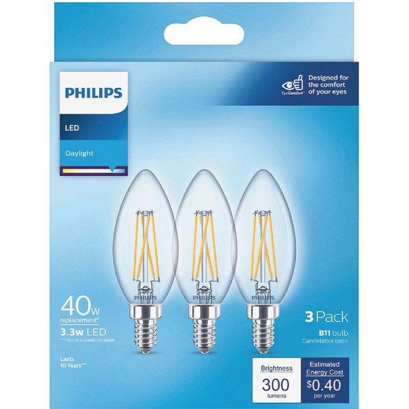 Philips 3pk 40w B11 Led Dl Bulb 567388 551176