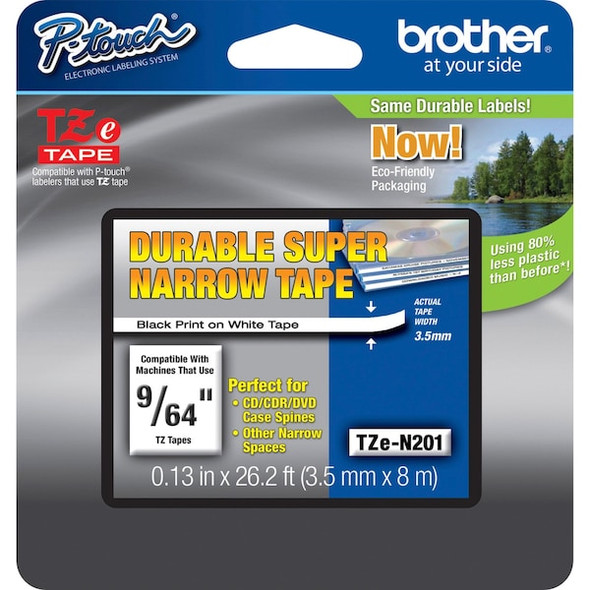 Brother Non Laminate Label,Blk/Wht,.13"x26.2 ft. TZEN201G