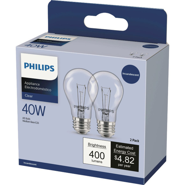 Philips 40W Clear Medium A15 Incandescent Appliance Light Bulb (2-Pack) 570259 520858