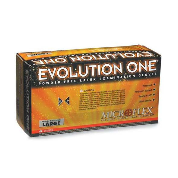 Microflex Evolution One, Latex Disposable Gloves, 5.5 mil, Powder-Free, M, 100 PK, Beige