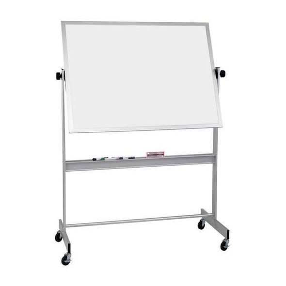 Dry Erase Board, Porcelain, 48 in, 60 in, Aluminum Frame, White, Gloss