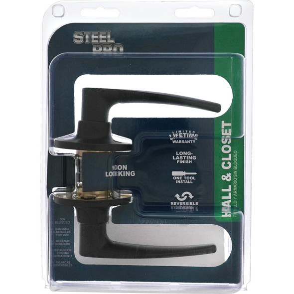 Steel Pro Matte Black Straight Passage Door Lever LHX903B 238321