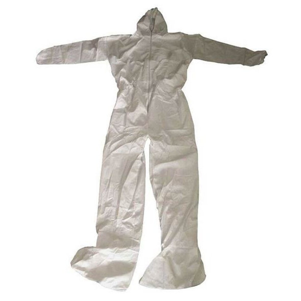 Condor Hooded Disposable Coveralls, 4Xl, White, zipper 30C583