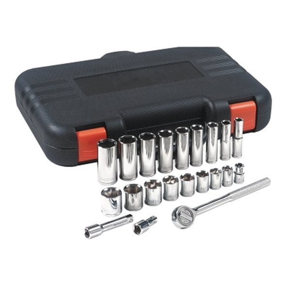 22 Piece Standard and Deep Socket Sets, 3/8 in, 6 Point