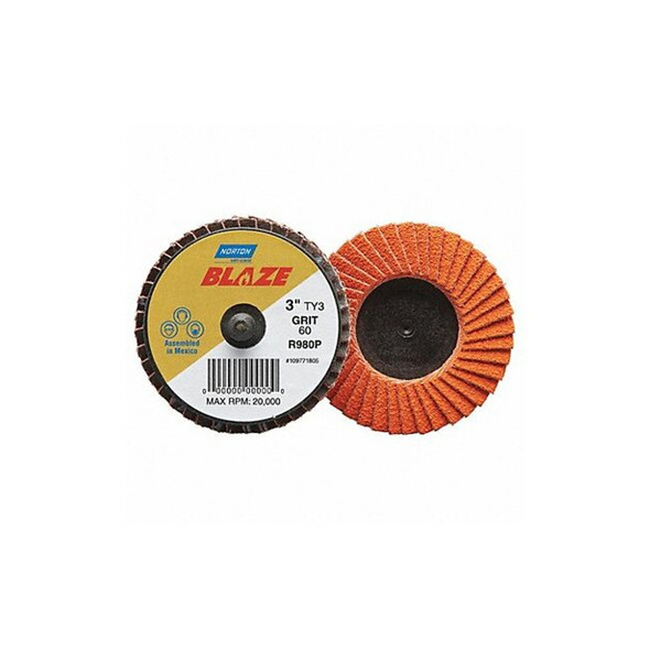 Norton Abrasives Flap Disc,MD,Grit 80,TY 3,3in,Blaze 77696090153