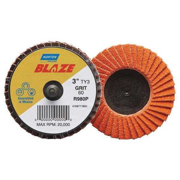 Norton Abrasives Flap Disc,Crs,Grit 40,TY 3,2in,Blaze 77696090146