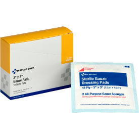 First Aid Only Sterile Gauze Pads 3"" x 3"" 10/Box