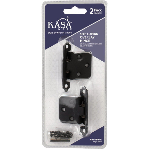 KasaWare 3/8 In. Matte Black Self-Closing Inset Hinges (2-Pack) KFHI-A-MB2
