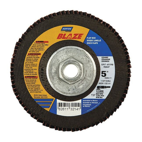 Norton Abrasives Fiber Disc,5 in Dia,5/8in Arbor,40 Grit 66261132141
