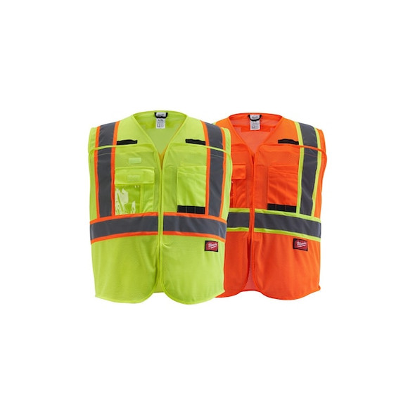 Class 2 CSA Compliant Breakaway High Visibility Orange Mesh Safety Vest - 4X-Large/5X-Large