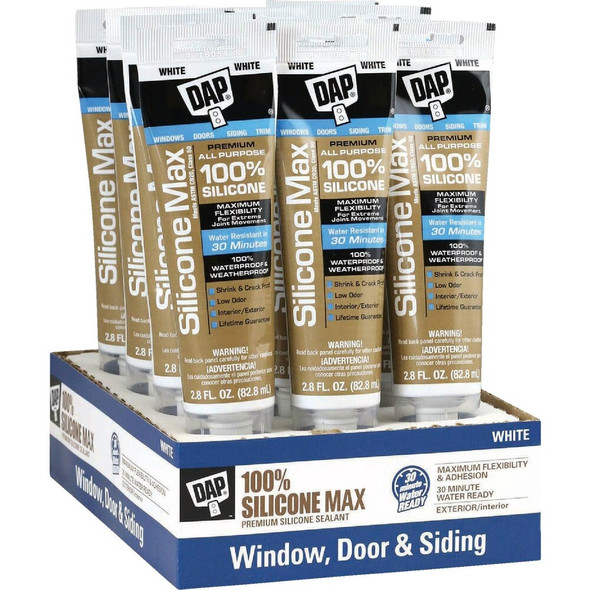 DAP Silicone Max 2.8 Oz. White Premium All Purpose 100% Silicone Sealant 7079808796 786213