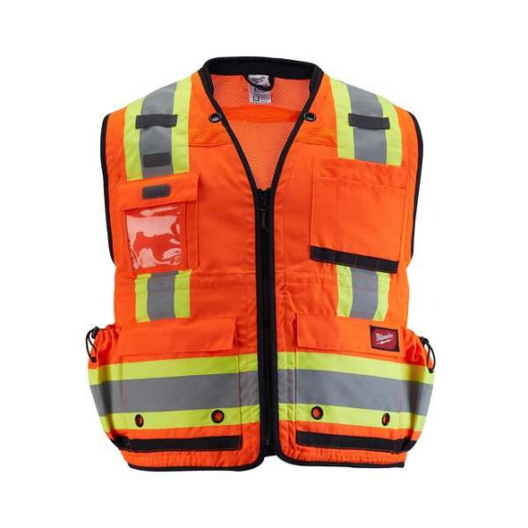 Class 2 Surveyor's High Visibility Orange Safety Vest - 4X-Large/5X-Large