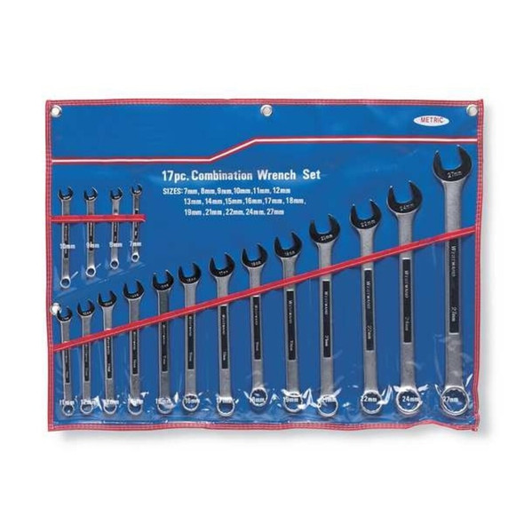 Westward Combination Wrench Set,Satin,7-27mm,17Pc 4PL91