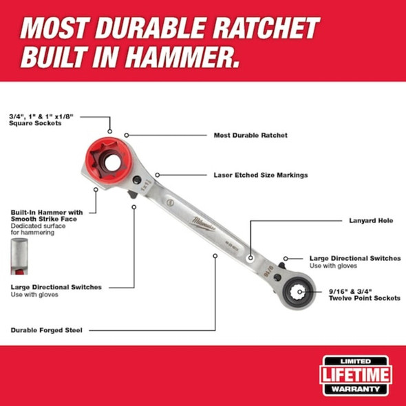Milwaukee Tool Lineman fts 5-in-1 Ratcheting Wrench 48-22-9216
