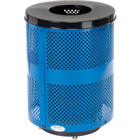 Global Industrial Outdoor Perforated Steel Trash Can With Flat Lid & Base 36 Gal