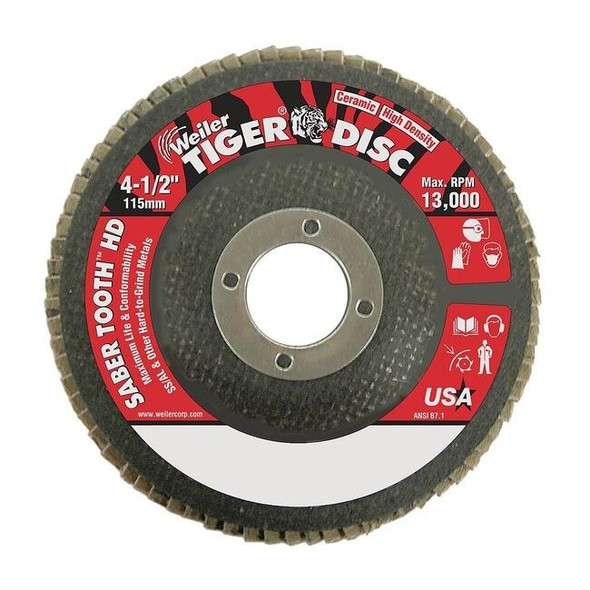 4-1/2 Tiger Ceramic High Density (TY27) Abrasive 80C 7/8" Arbor Hole