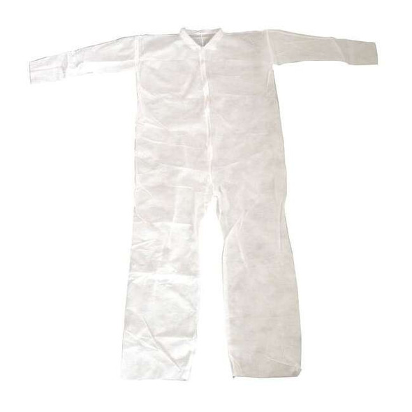 Condor Collared Disposable Coveralls, Xl, White, polypropylene, zipper 26W753