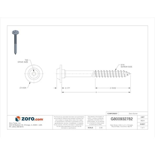 Deck Screw, 5-16 in x 4 in, Climatek, Flange Round Head, Torx Drive, 400 PK  GRK10225