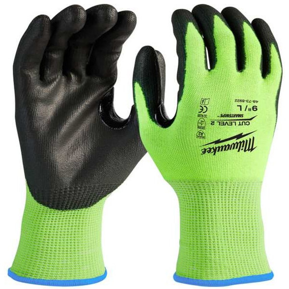 12 Pair High Visibility Cut Level 2 Polyurethane Dipped Gloves - XXL