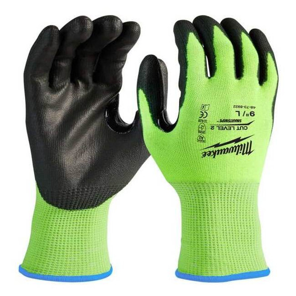 12 Pair High Visibility Cut Level 2 Polyurethane Dipped Gloves - XXL