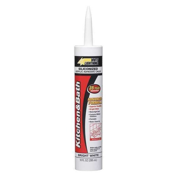 Hybrid Caulk, 10 oz, Cartridge, White, Hybrid Base, Kitchen & Bath