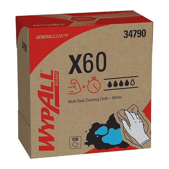 Wypall GeneralClean X60 Multi-Task Cleaning Cloths, 34790, Pop-Up Box, White