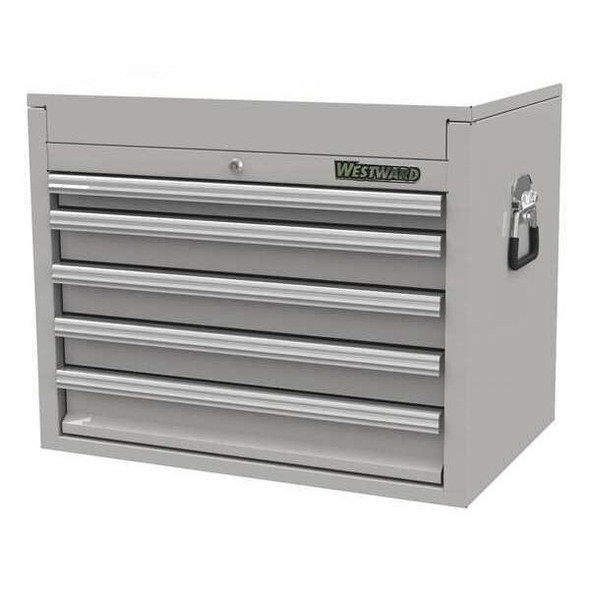 WESTWARD Top Chest, 5-Drawers, Stainless Steel Silver, 26" W x 17.5" D x 21" H