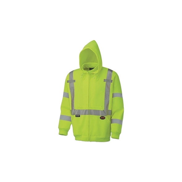 6924AU/6925AU Hi-Viz Safety Polyester Fleece Hoodie, Zipper Front, 2X-Large, Yellow/Green