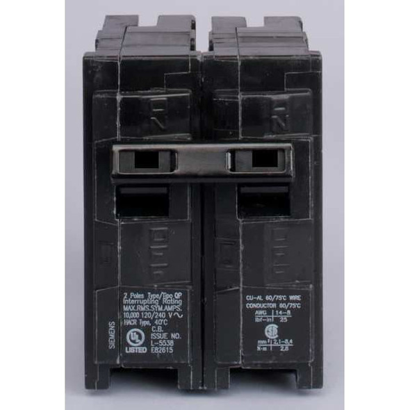 Siemens Miniature Circuit Breaker, Q Series, 125A, 2 Pole, 120/240V AC, 10kA at 120V AC Q2125