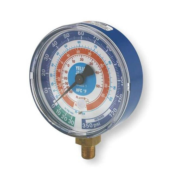 Yellow Jacket Gauge,3-1/8 In Dia,Low Side,Blue,350 psi 49138