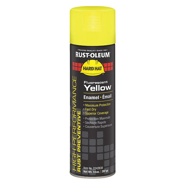 Rust Preventative Spray Paint, Fluorescent Yellow, Fluorescent, Solvent, 14 oz