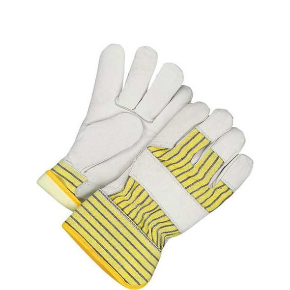 Leather Gloves, Cowhide Palm, Safety Cuff, Beige / Blue/Yellow, 1 PR